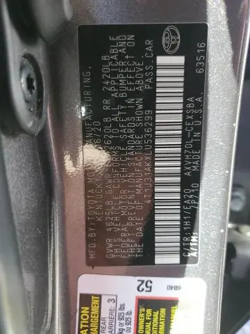2020 TOYOTA CAMRY SE  