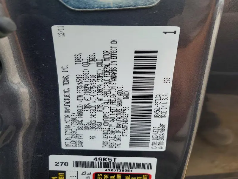 2012 TOYOTA TUNDRA CREWMAX LIMITED  
