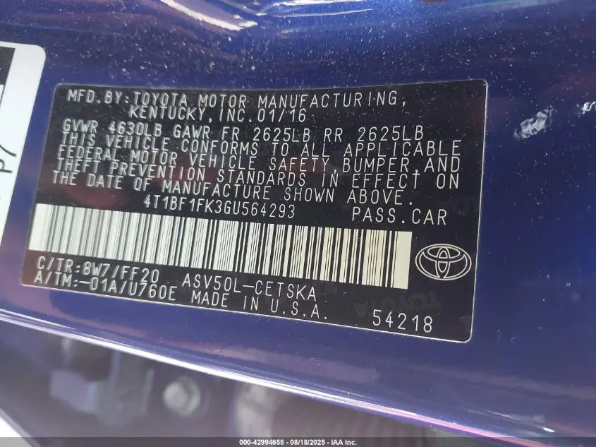 2016 TOYOTA CAMRY SE