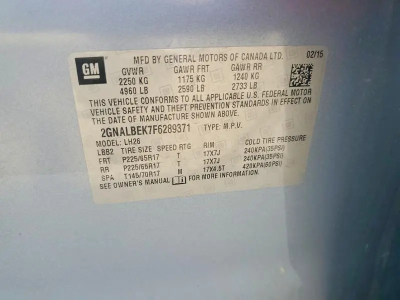 2015 CHEVROLET EQUINOX LT  
