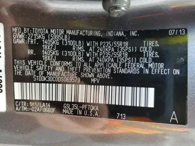 2013 TOYOTA SIENNA XLE  