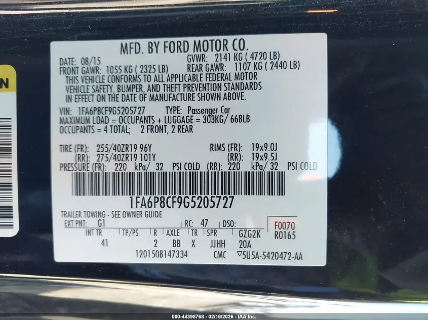 2016 FORD MUSTANG GT PREMIUM