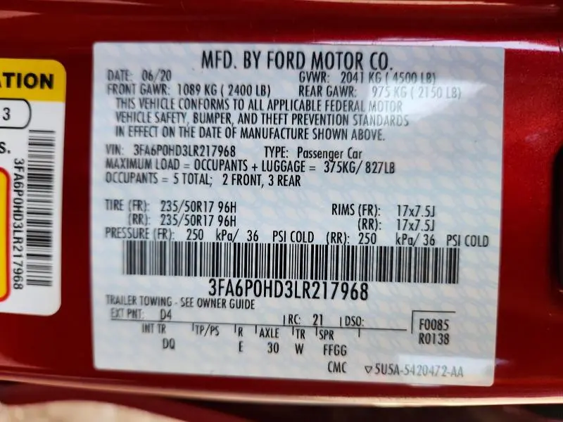 2020 FORD FUSION SE  