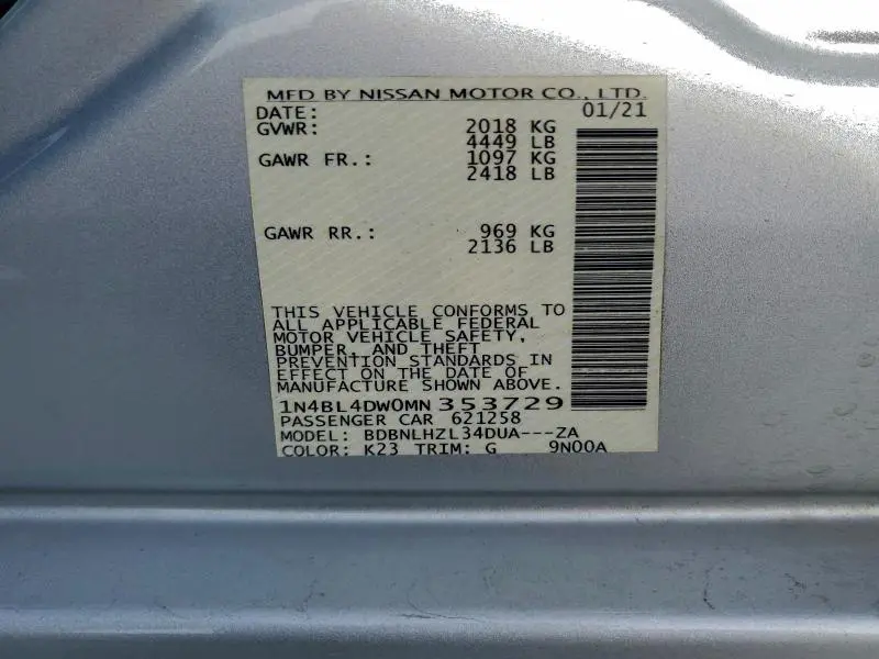 2021 NISSAN ALTIMA SV  