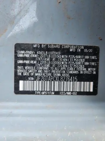 2020 SUBARU CROSSTREK PREMIUM  