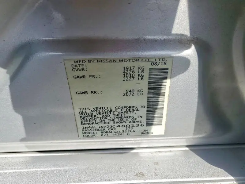 2018 NISSAN ALTIMA 2.5 S  