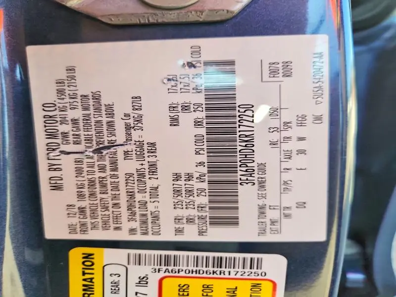 2019 FORD FUSION SE  