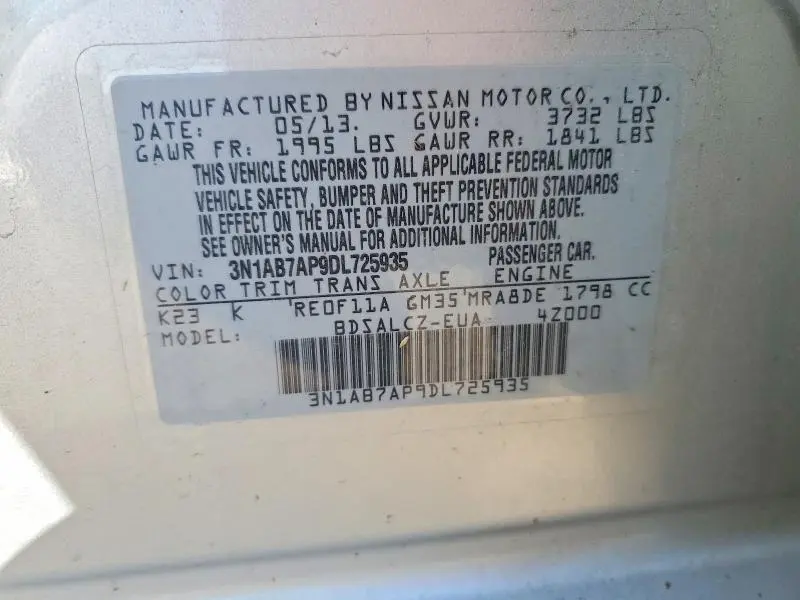 2013 NISSAN SENTRA S  