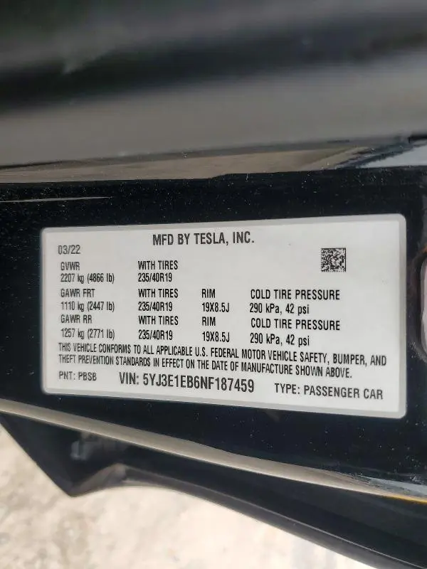 2022 TESLA MODEL 3   