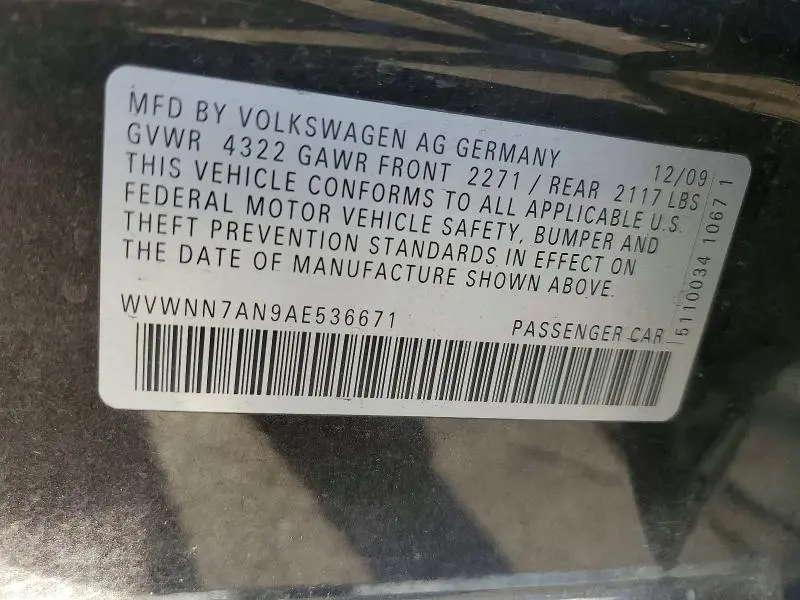 2010 VOLKSWAGEN CC SPORT  