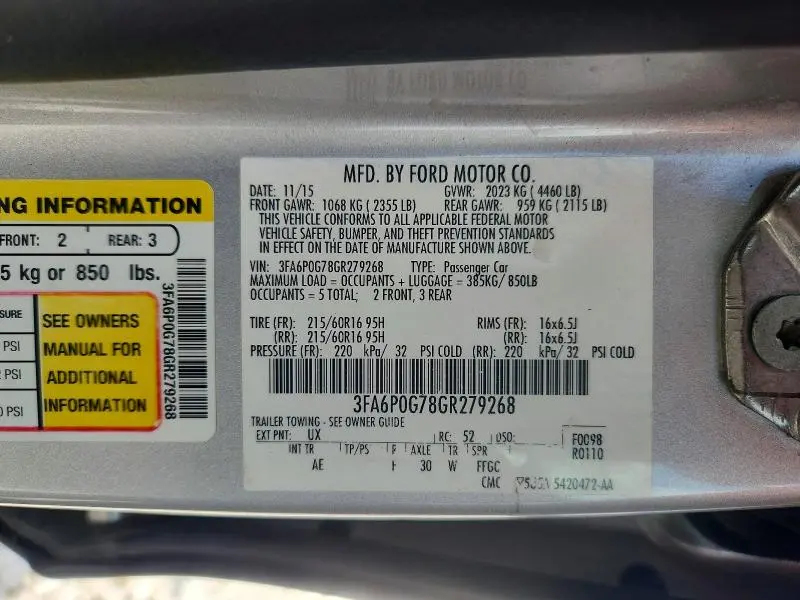 2016 FORD FUSION S  