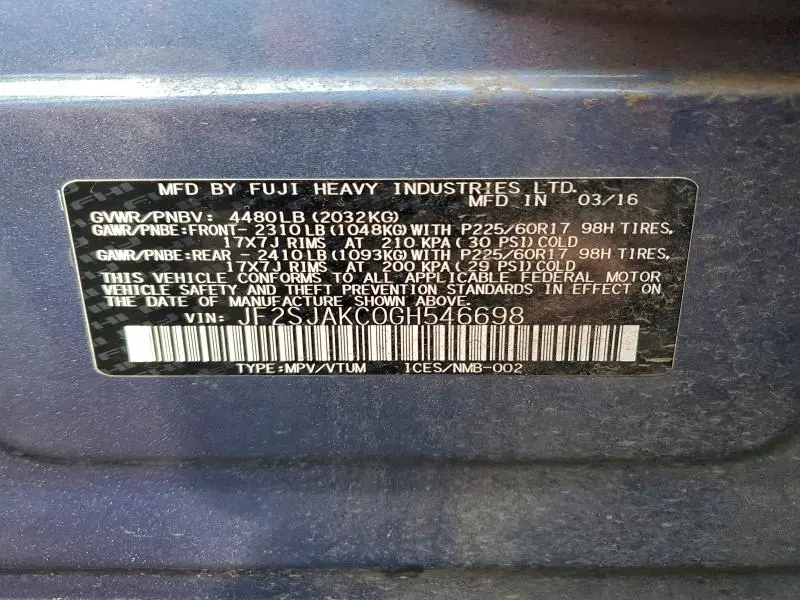 2016 SUBARU FORESTER 2.5I LIMITED  