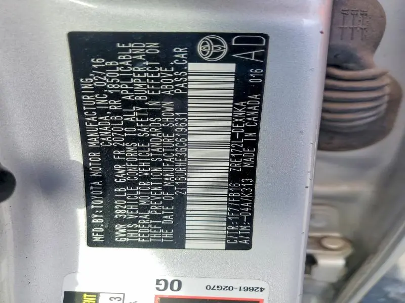 2016 TOYOTA COROLLA LE  