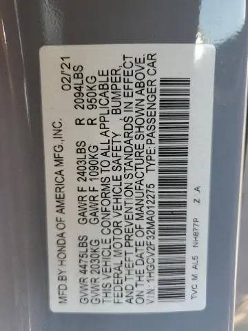 2021 HONDA ACCORD SPORT  
