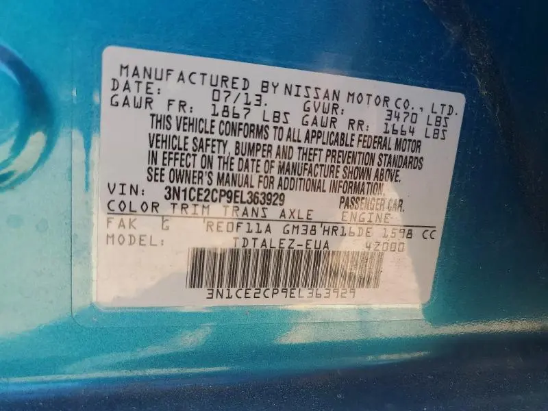 2014 NISSAN VERSA NOTE SV  