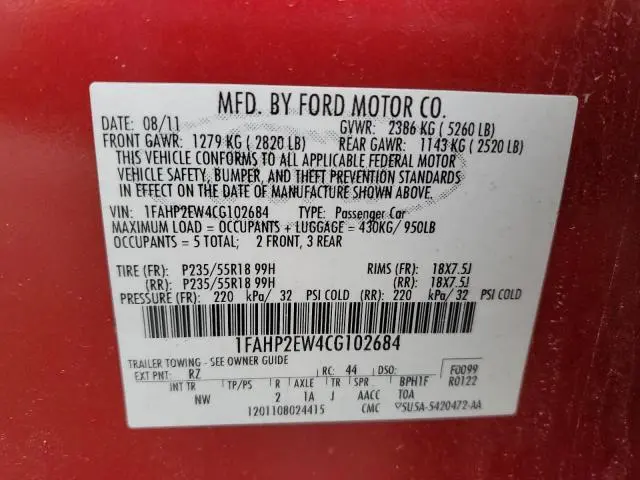 2012 FORD TAURUS SEL  