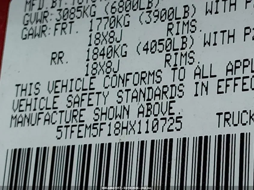 2017 TOYOTA TUNDRA SR5 4.6L V8
