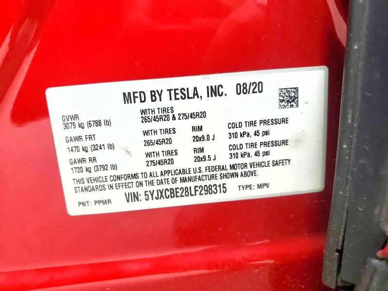 2020 TESLA MODEL X   