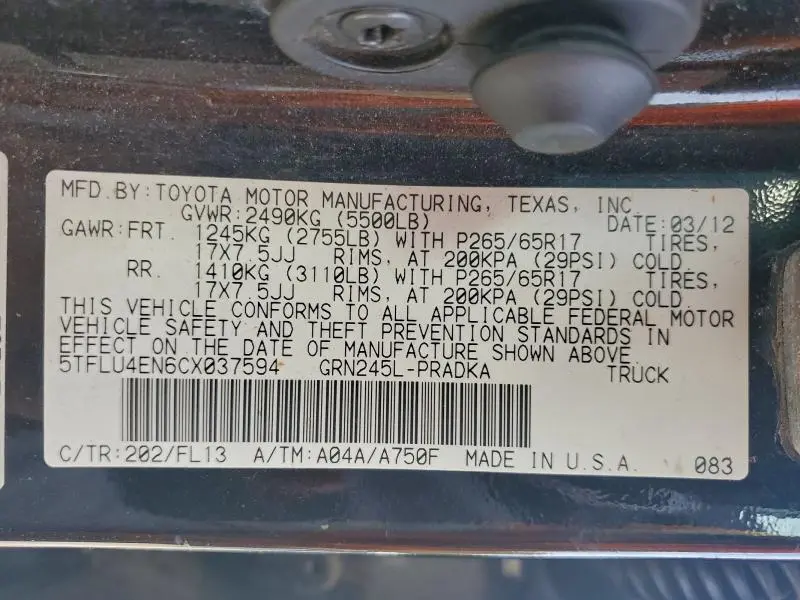 2012 TOYOTA TACOMA DOUBLE CAB  