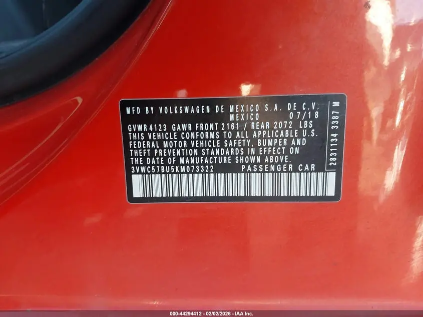 2019 VOLKSWAGEN JETTA 1.4T R-LINE/1.4T S/1.4T SE