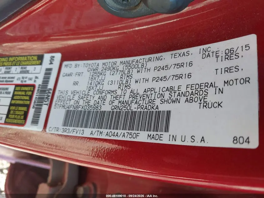 2015 TOYOTA TACOMA BASE V6