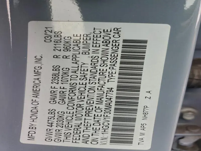 2021 HONDA ACCORD SPORT  