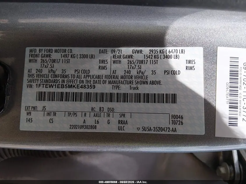 2021 FORD F-150 XL