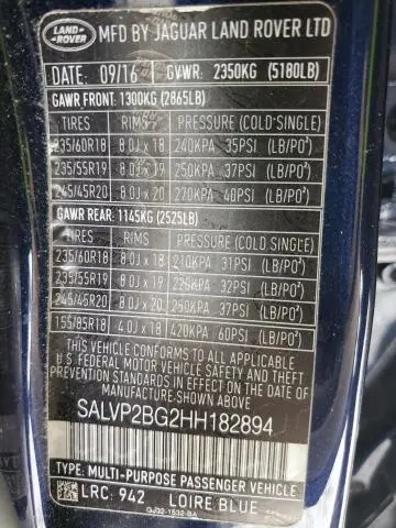 2017 LAND ROVER RANGE ROVER EVOQUE SE  