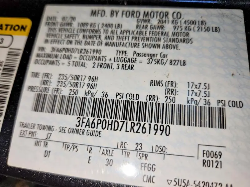 2020 FORD FUSION SE  