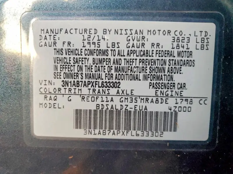 2015 NISSAN SENTRA SV  