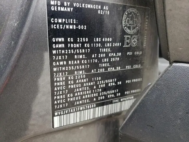 2015 VOLKSWAGEN TIGUAN S  