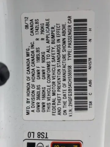 2012 HONDA CIVIC LX