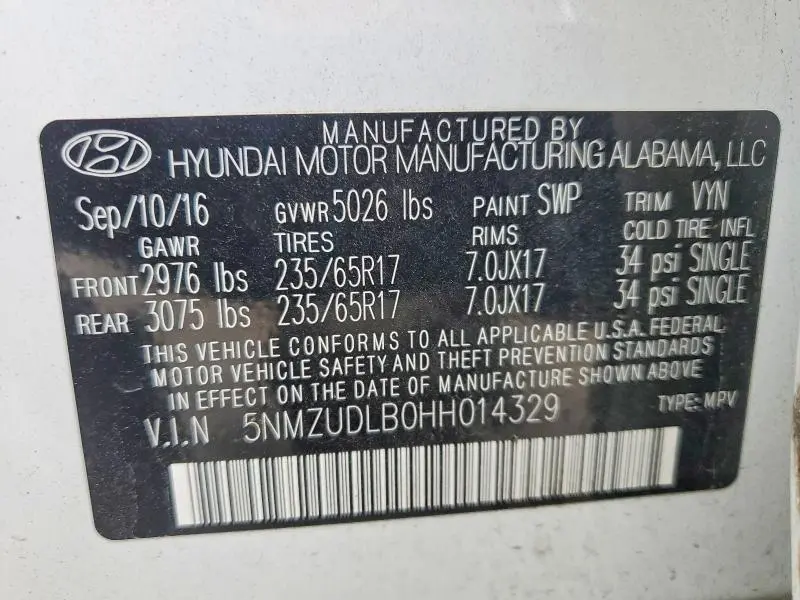 2017 HYUNDAI SANTA FE SPORT   