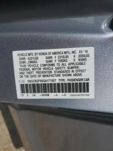 2016 HONDA ACCORD EXL
