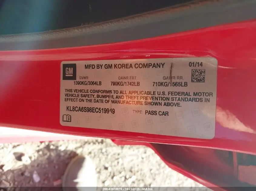 2014 CHEVROLET SPARK LS MANUAL