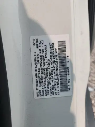 2016 HONDA ODYSSEY EXL  