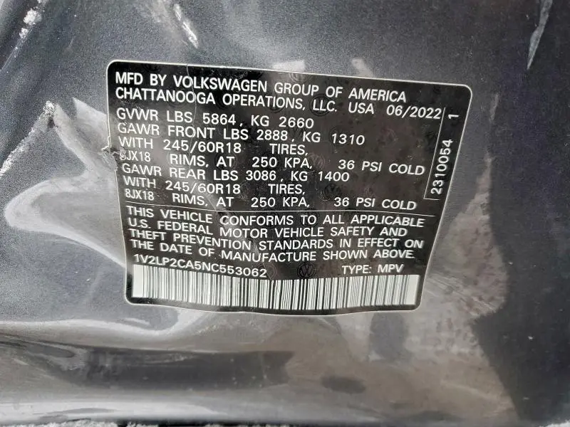 2022 VOLKSWAGEN ATLAS SE  