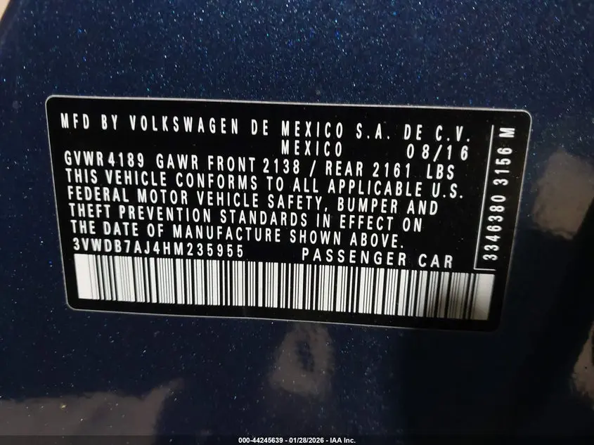 2017 VOLKSWAGEN JETTA 1.4T SE