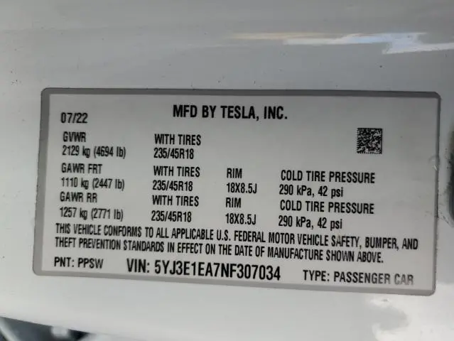 2022 TESLA MODEL 3   