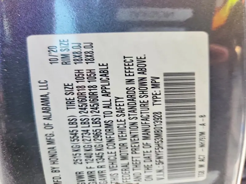 2021 HONDA PILOT EXL  