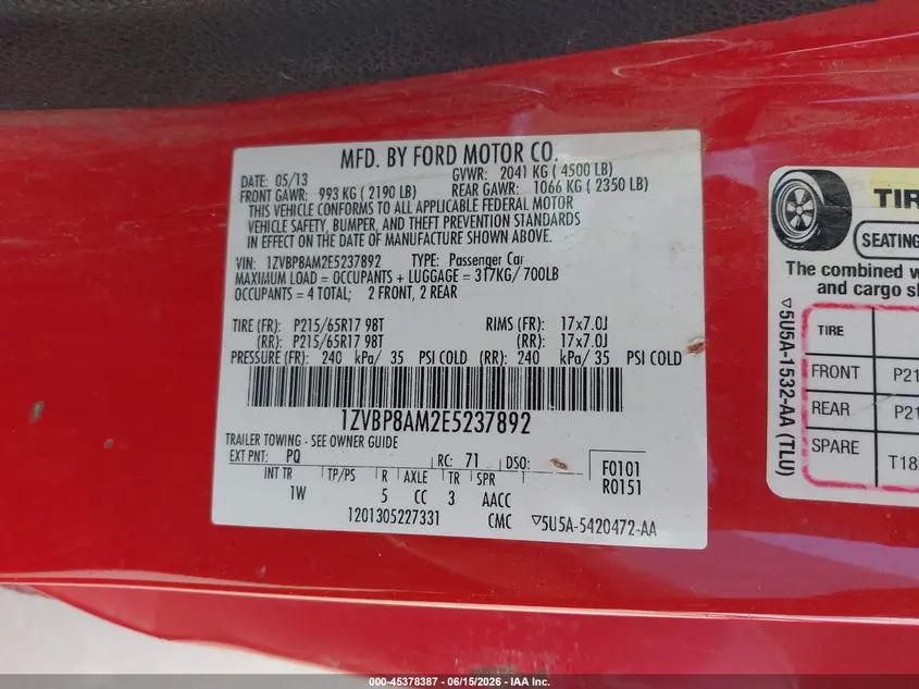 2014 FORD MUSTANG V6
