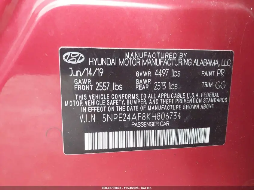 2019 HYUNDAI SONATA SE