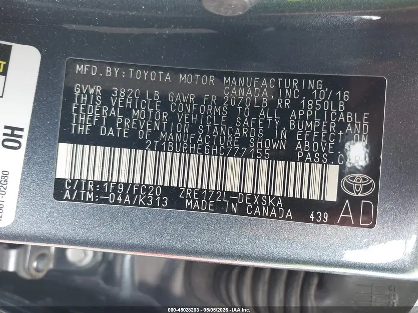 2017 TOYOTA COROLLA SE