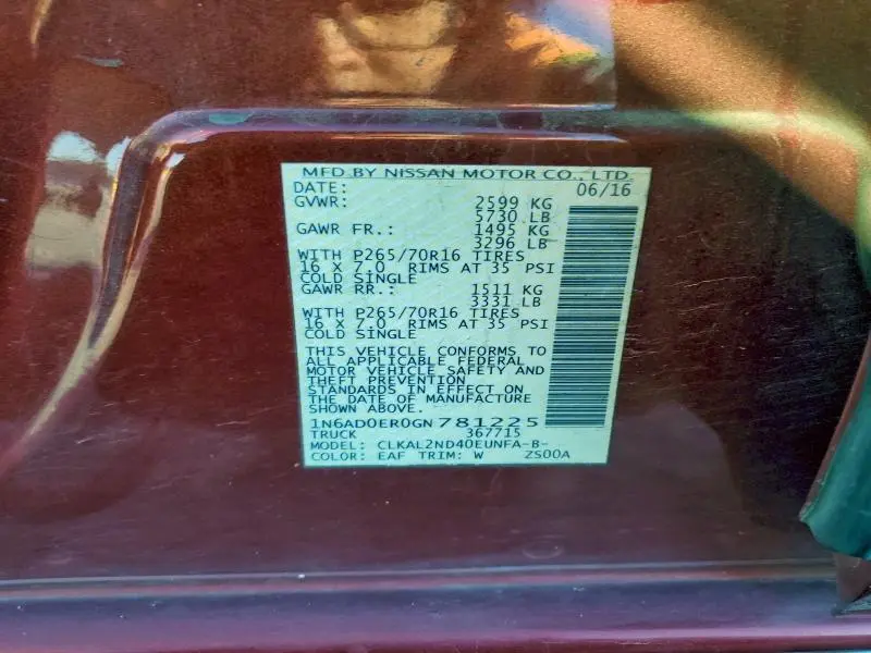 2016 NISSAN FRONTIER S  