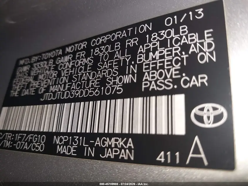 2013 TOYOTA YARIS L