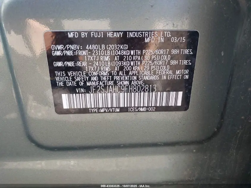 2015 SUBARU FORESTER 2.5I LIMITED