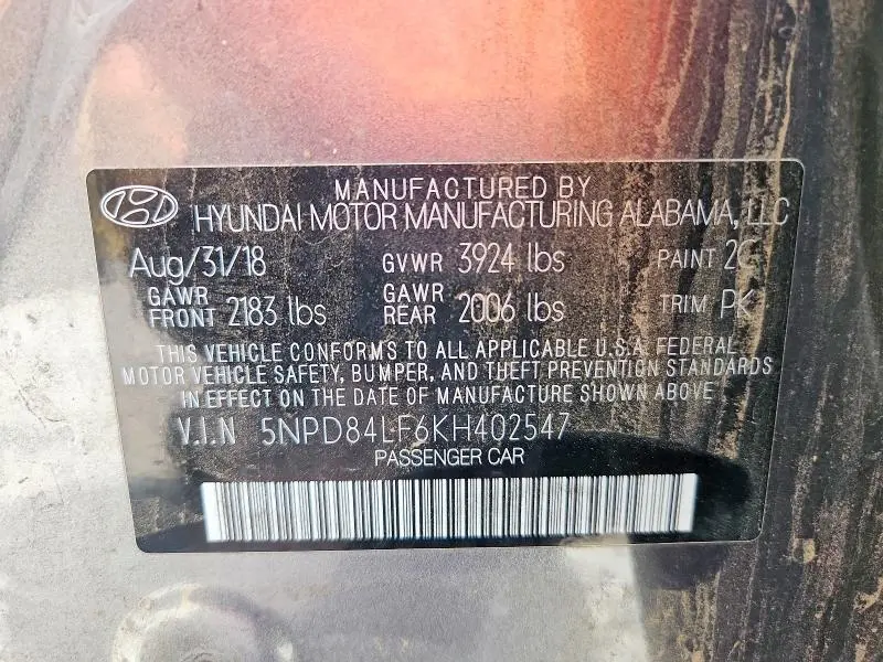 2019 HYUNDAI ELANTRA SEL  
