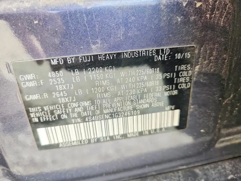 2016 SUBARU OUTBACK 3.6R LIMITED  