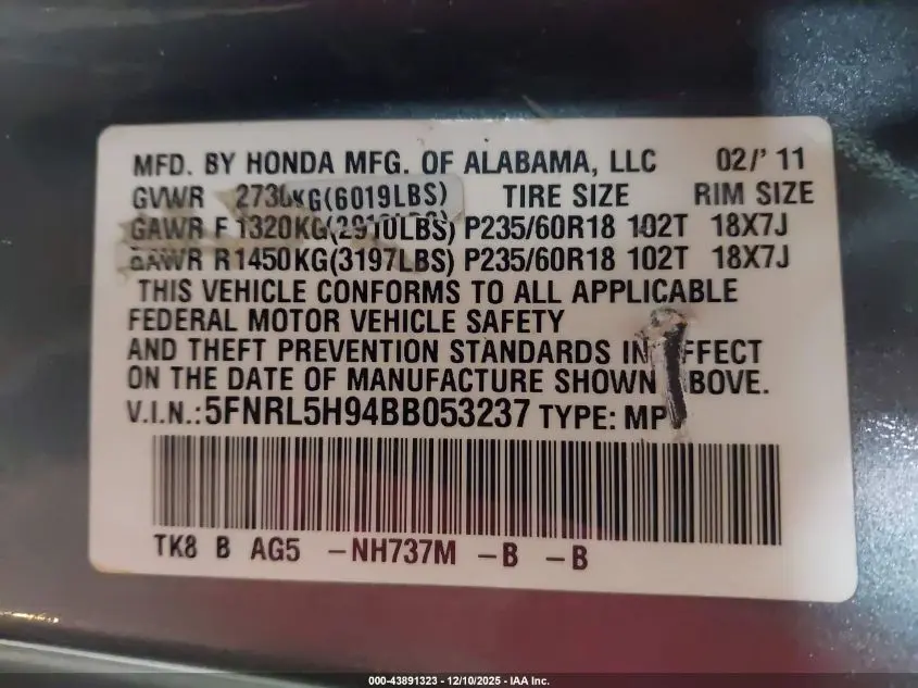 2011 HONDA ODYSSEY TOURING/TOURING ELITE