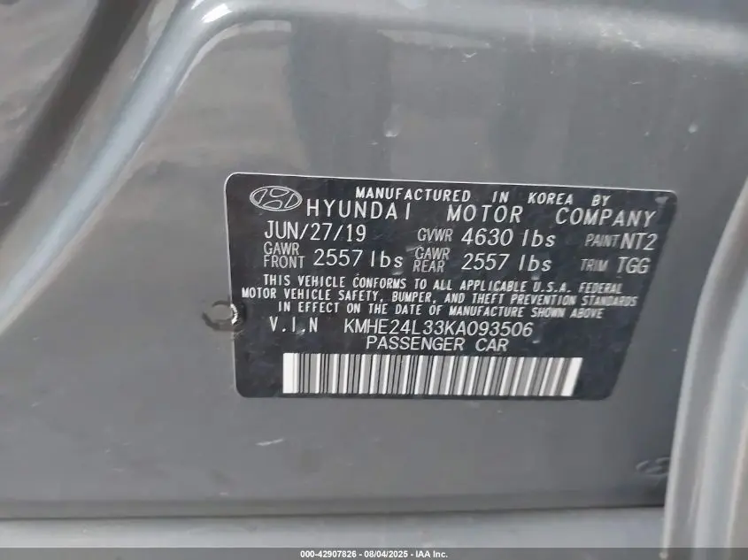 2019 HYUNDAI SONATA HYBRID SE